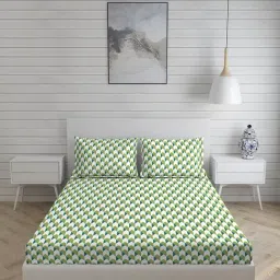 Layers Lumina Geometric Green 144 TC Cotton Queen Bed Sheet with 2 Pillow Covers-image-70