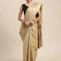 Blissta Beige Woven Kanjeevaram Saree With Unstitched Blouse-picture-37