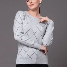 Mafadeny Grey Embellished Sweater-image-37