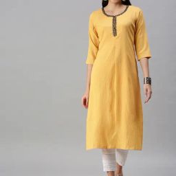 showoffff SHOWOFF Yellow Calf Length Straight Kurta-picture-2