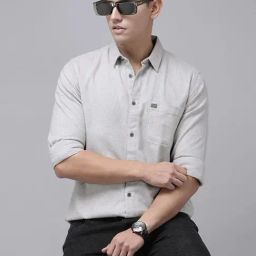 The Bear House Grey Slim Fit Cotton Shirt-image-37