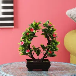 Foliyaj Multicolor Plastic Artificial U Shaped Bonsai Tree With Leaves And Roses-image-5