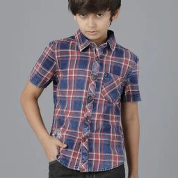 Under Fourteen Only Kids Blue & Red Cotton Chequered Shirt-image-131