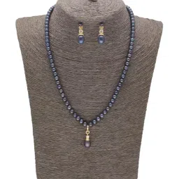 Sri Jagdamba Pearls Timeless Blue & Golden Necklace and Earring Set-44