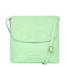 Caprese Avalon Green Ash Faux Leather Textured Sling Handbag-image-10
