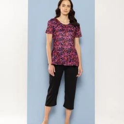 Aarika Pink Nylon Printed Short Sleeves Swimsuit With Cap-image-65