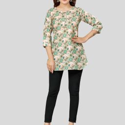 Saree Swarg Cream Printed A-Line Short Kurti image 4