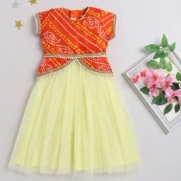 Many Frocks Kids Orange & Yellow Printed Gown-picture-10