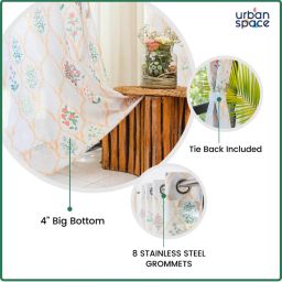 Urban Space Multicolor Polyester Printed Window Curtain with Eyelets & Tieback - Set of 2 (5 ft) image 4
