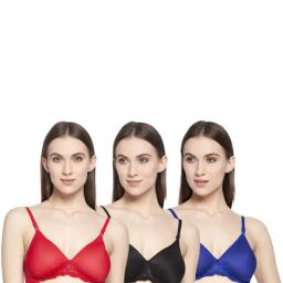 AROUSY Black & Red Cotton Lace Work T-Shirt Bras - Pack Of 3-picture-42