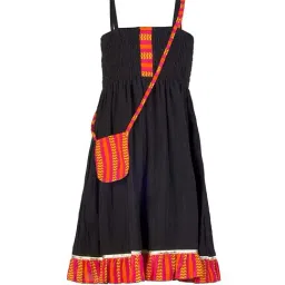 TWISHA Kids Black & Orange Cotton Self Pattern Dress-image-95