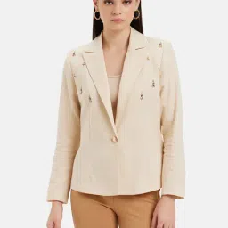 Kazo Beige Embellished Blazer-image-82