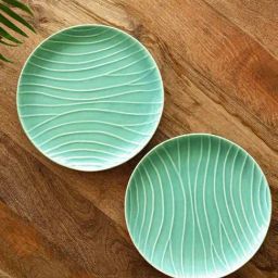 ExclusiveLane Sea Green Ceramic Hand Glazed Microwave Safe Dinner Plates - Set of 2-image-36