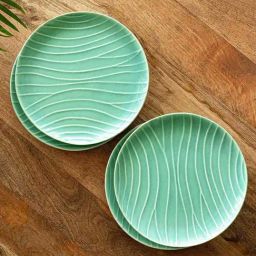 ExclusiveLane Sea Green Ceramic Hand Glazed Microwave Safe Dinner Plates - Set of 4-34