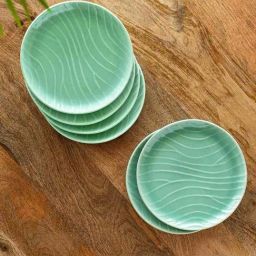 ExclusiveLane Sea Green Ceramic Hand Glazed Microwave Safe Side Plates - Set of 6-17