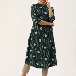 Amukti Blue Cotton Printed Three-Quarter Sleeves Kurta-image-61