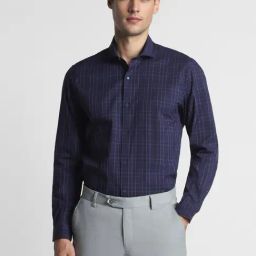 Peter England Navy Slim Fit Checks Shirt-picture-37