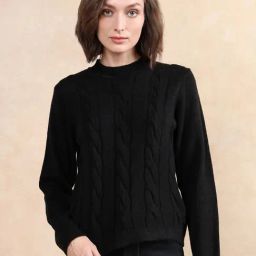 RAREISM Black Polyester Solid Long Sleeves Sweater-image-6