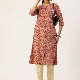 Amukti Red Rayon Printed Three-Quarter Sleeves Kurta-picture-13