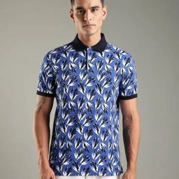 Tommy Hilfiger Ultra Blue Printed Regular Fit Cotton Polo T-Shirt-image-101