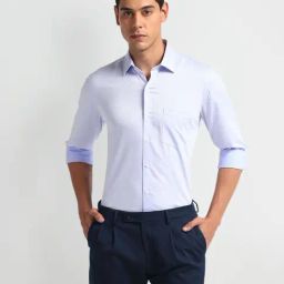 Arrow Blue Cotton Slim Fit Self Pattern Shirt-picture-7
