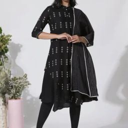 W Black Cotton Embroidered Dupatta-picture-23