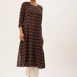 Amukti Black Rayon Printed Three-Quarter Sleeves Kurta-picture-44