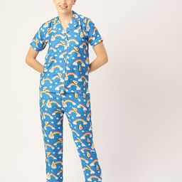 bedgasm Women Blue Printed Night suit with Eye Mask-image-80