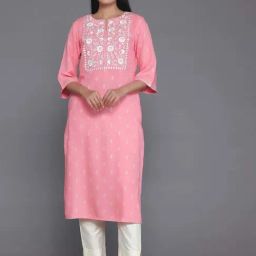 Libas Pink Embroidered Straight Kurta-image-55