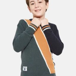 Octave Kids Green  Self Design Full Sleeves Sweater-image-84