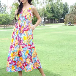 Sera Women 1 Floral Print Fit & Flare Gathered or Pleated Midi Dress-image-64
