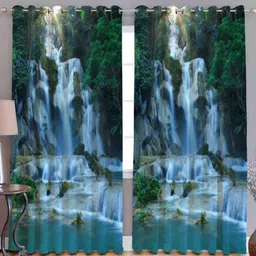 BELLA TRUE Blue & Green 2 Pieces Abstract Printed Black Out Door Curtains-picture-5