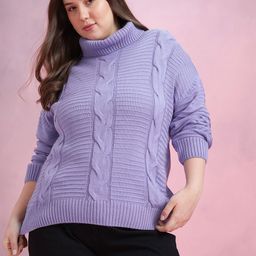 DressBerry Curve Plus Size Cable Knit Detailing Acrylic Pullover-image-68
