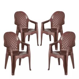 Maharaja Dolphin Arm Rest Plastic Chair Brown for Home, Office (Set of 4)-25