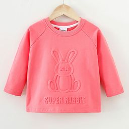 Kookie Kids Full Sleeves Sweatshirt Bunny & Text Applique - Pink-image-30