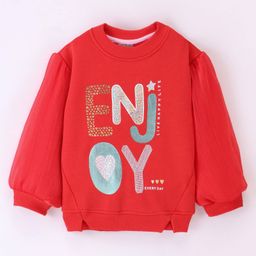 Little Kangaroos Drop Shoulder Full Sleeves Sweatshirt Text Printed - Red-image-3