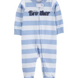 Carter's Full Sleeves Sleepsuit With Stripes & Text Print  - Blue-image-95