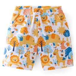 Babyhug Cotton Knit Mid Thigh Length Wild Animal  Printed Shorts - White-image-67