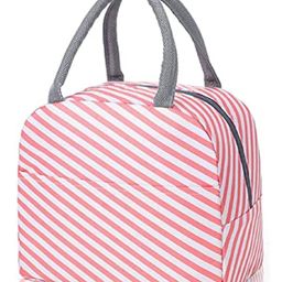 House of Quirk Insulated Lunch Bags Small for Women Work Student Kids to School Organizer Storage Lunch Box - Pink Stripes-image-17