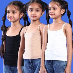 Tales & Stories Pack Of 3 Lycra Sleeveless Solid Camisoles - Black White & Beige-image-78