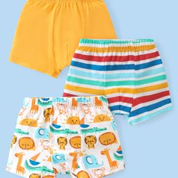 Babyhug 100% Cotton Above Knee Length Striped Trunks with Tiger Print Pack of 3 - Multicolour-image-4