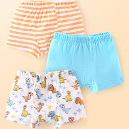 Babyhug Single Jersey Knit Trunks with Stripes & Dino Print Pack of 3 - Blue White & Orange-image-41