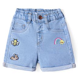 Babyhug Cotton Denim Washed Shorts with Rainbow & Honeybee Embroidery - Blue-image-93
