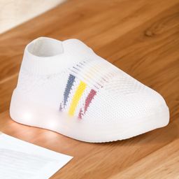 Lil Lollipop Mesh Detailed Striped Design Slip On LED Shoes - White-image-94