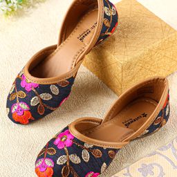 Cute Walk by Babyhug Slip On Mojaris with Floral Detailing - Navy Blue-picture-39
