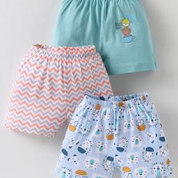 OHMS Single Jersey Knit Knee Length Shorts With Animal Print Pack of 3 - Light Blue Red & Green-image-73