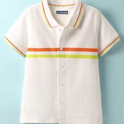 Pine Kids Knit Half Sleeves Shirt With Striped Detailing - White-image-31
