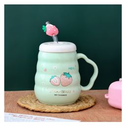 The Procure Store Cute Peach Printed Mug With Straw & motif- Green-28