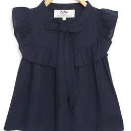 Chuppan Chupai Rayon Sleeveless Frill & Bow Applique Detailed Top - Navy Blue-picture-14