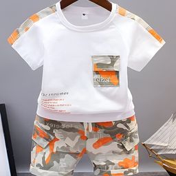 Googo Gaaga Cotton Half Sleeves Typography & Camouflage Printed Coordinating Tee & Shorts Set - White-image-42
